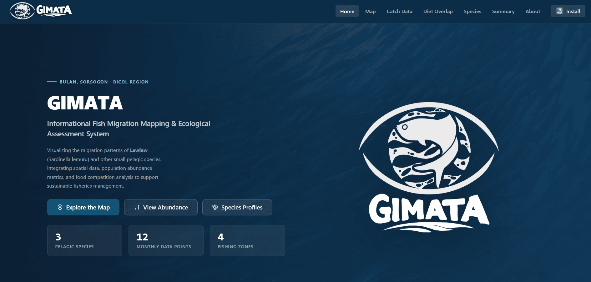 GIMATA landing page and interactive map