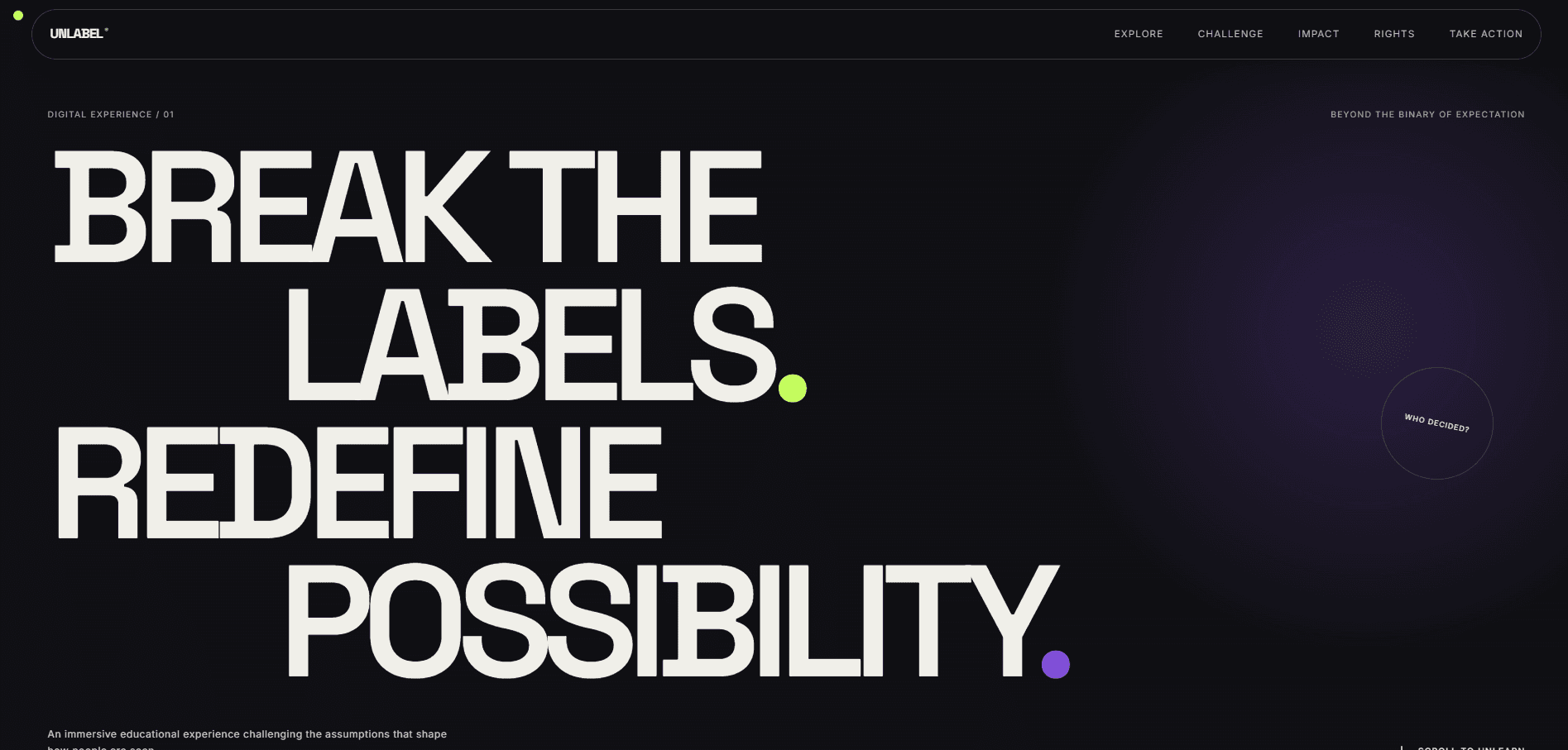 UNLABEL educational website landing page